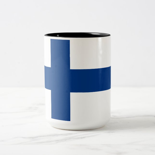 Finnish Flag (Finland) Two-Tone Coffee Mug (Center)