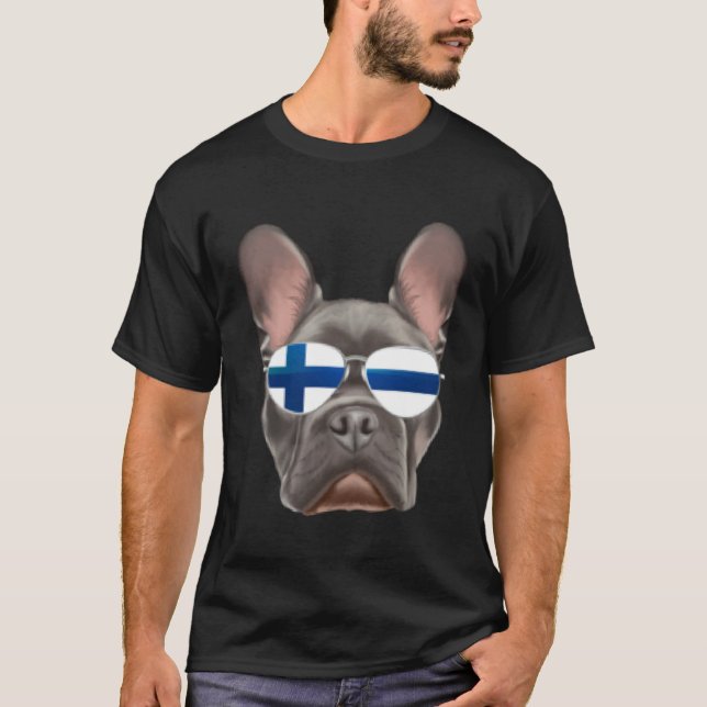Finnish Flag French Bulldog Dog Finland Pocket T-Shirt (Front)