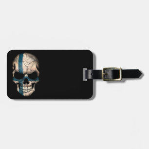 Finnish Flag Skull on Black Luggage Tag