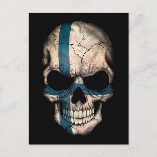 Finnish Flag Skull on Black Postcard (Front)