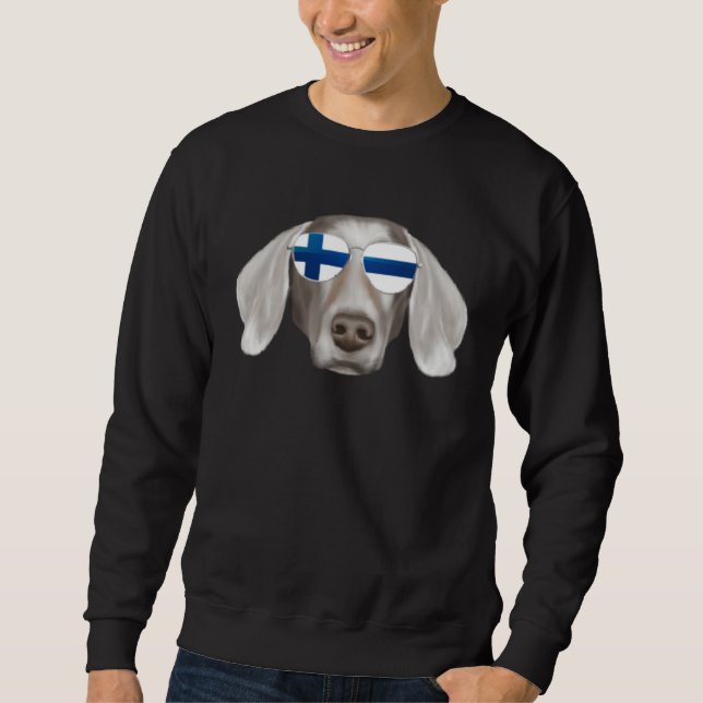 Finnish Flag Weimaraner Dog Finland Pocket Sweatshirt (Front)