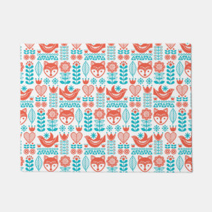 Finnish Fox & Bird Folk Art Pattern Doormat