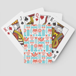 Finnish Fox & Bird Folk Art Pattern Playing Cards
