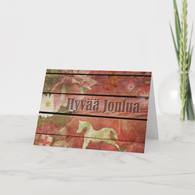 Finnish Hyvää Joulua on Wood Christmas Holiday Card (Front)