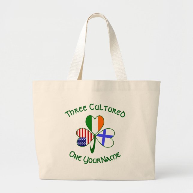 Finnish Irish American Shamrock Personalised Large Tote Bag (Front)