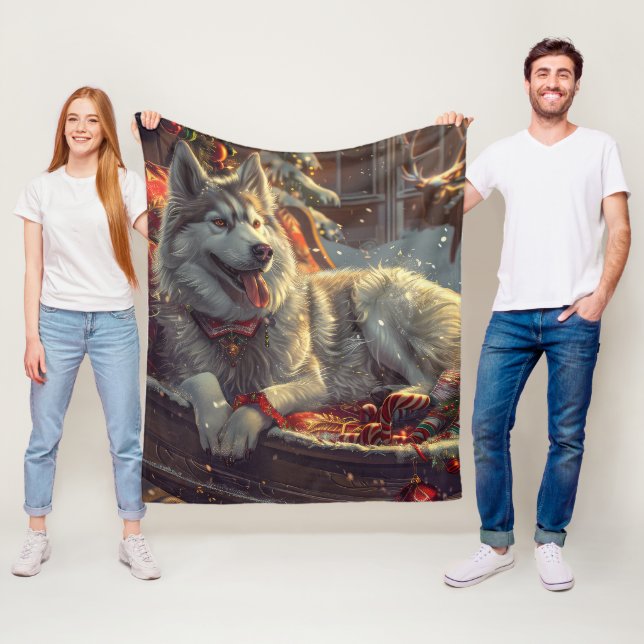 Finnish Laphund Dog Christmas Festive Fleece Blanket (In Situ)