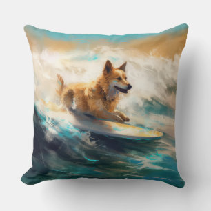 Finnish Lapphund Beach Surfing Painting Cushion