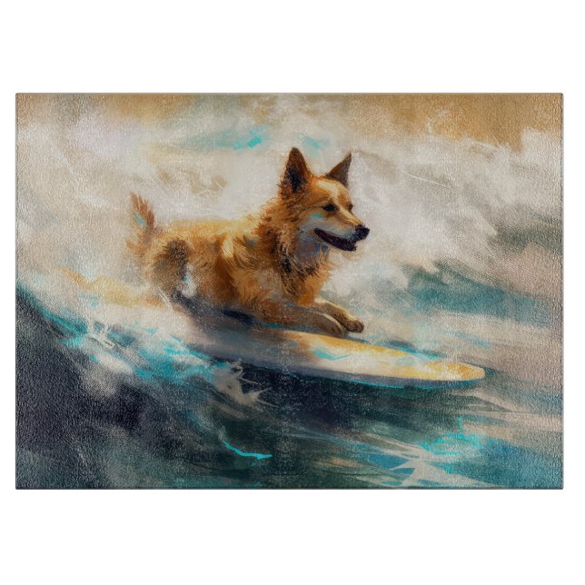 Finnish Lapphund Beach Surfing Painting Cutting Board (Front)