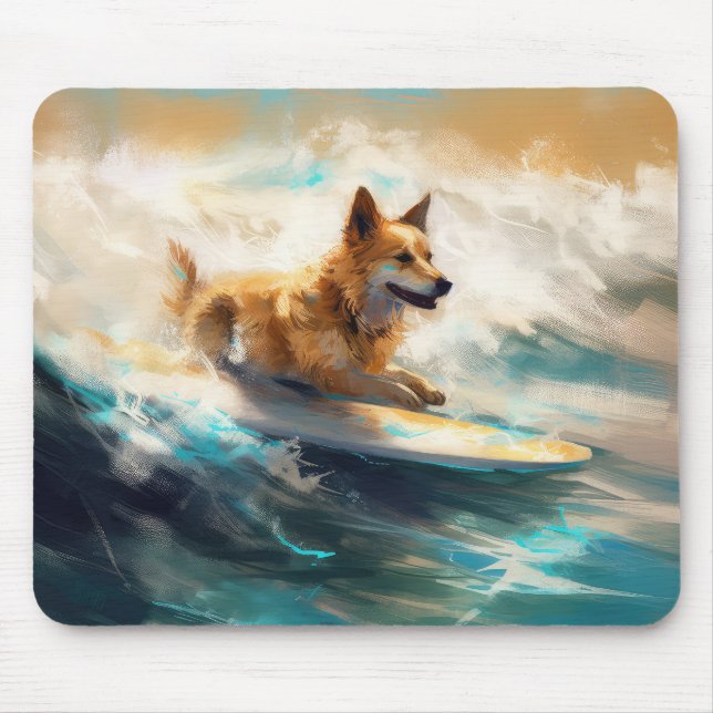 Finnish Lapphund Beach Surfing Painting Mouse Pad (Front)