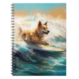 Finnish Lapphund Beach Surfing Painting Notebook
