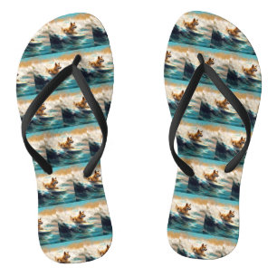 Finnish Lapphund Beach Surfing Painting Thongs