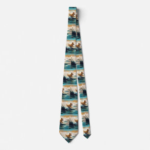 Finnish Lapphund Beach Surfing Painting Tie