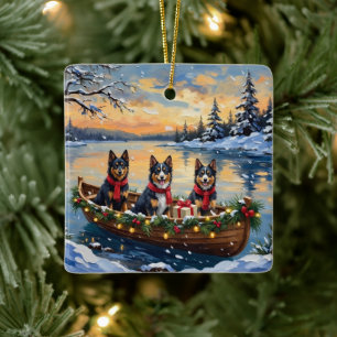 Finnish Lapphund Christmas Boat Holiday Ceramic Ornament