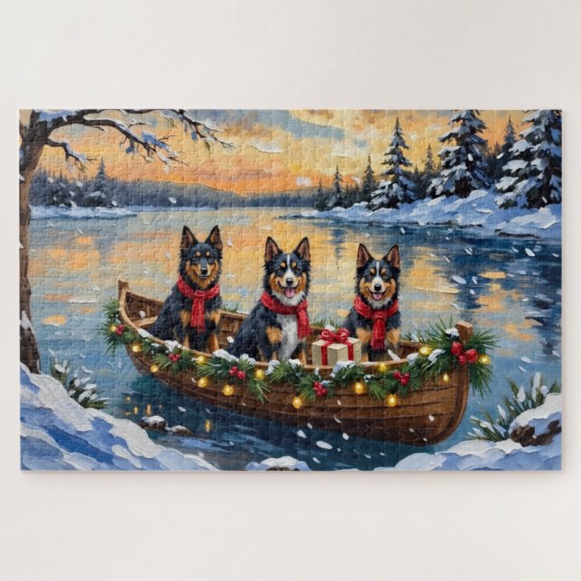 Finnish Lapphund Christmas Boat Holiday Jigsaw Puzzle (Horizontal)