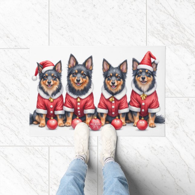 Finnish Lapphund Christmas Dress Santa Hat Doormat (Indoor)