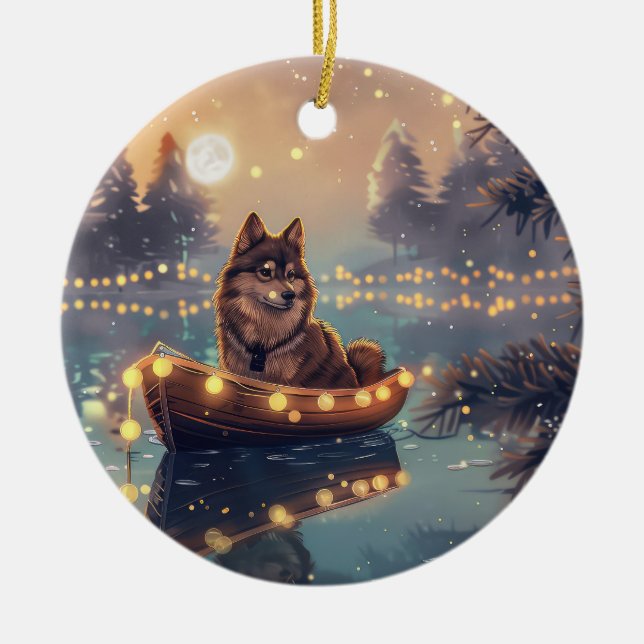 Finnish Lapphund Christmas Festive Voyage Ceramic Ornament (Front)