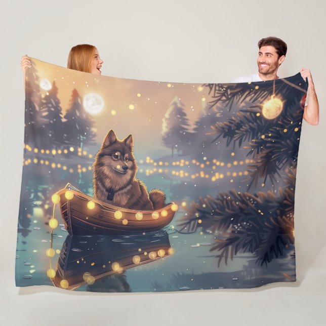 Finnish Lapphund Christmas Festive Voyage Fleece Blanket (In Situ)