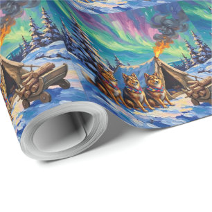 Finnish Lapphund Christmas Northern Lights Arctic Wrapping Paper