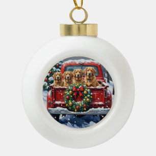 Finnish Lapphund Christmas Red Truck Holiday Ceramic Ball Christmas Ornament