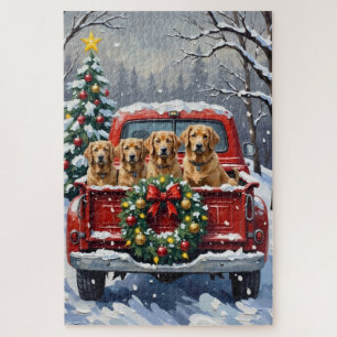 Finnish Lapphund Christmas Red Truck Holiday Jigsaw Puzzle