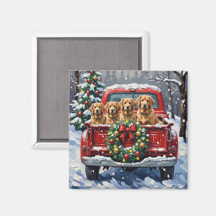 Finnish Lapphund Christmas Red Truck Holiday Magnet