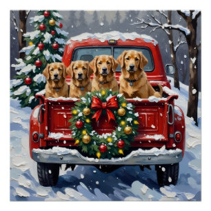 Finnish Lapphund Christmas Red Truck Holiday Poster