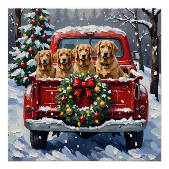 Finnish Lapphund Christmas Red Truck Holiday Poster (Front)