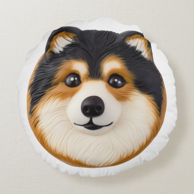 Finnish Lapphund Dog 3D Inspired Round Cushion (Back)