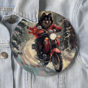 Finnish Lapphund Dog Riding Motorcycle Christmas 6 Cm Round Badge
