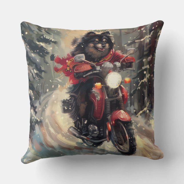 Finnish Lapphund Dog Riding Motorcycle Christmas  Cushion (Back)