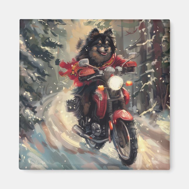 Finnish Lapphund Dog Riding Motorcycle Christmas  Magnet (Front)