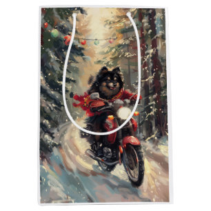 Finnish Lapphund Dog Riding Motorcycle Christmas Medium Gift Bag