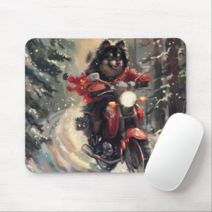 Finnish Lapphund Dog Riding Motorcycle Christmas  Mouse Pad