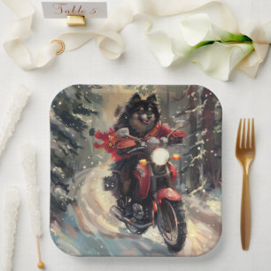 Finnish Lapphund Dog Riding Motorcycle Christmas  Paper Plate