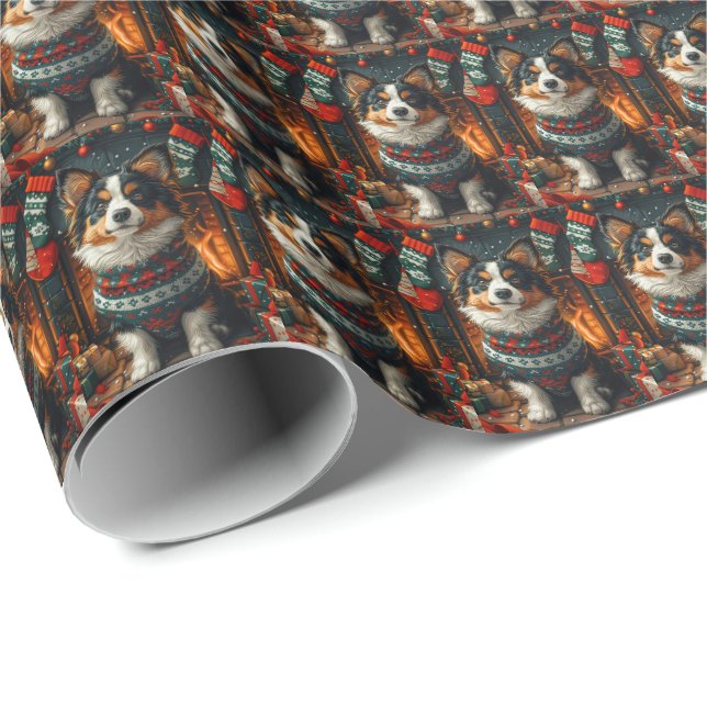 Finnish Lapphund Dog With Christmas Gift Fireplace Wrapping Paper (Roll Corner)