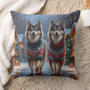 Finnish Lapphund Dogs Christmas Snow Holiday Cushion