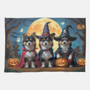 Finnish Lapphund Dogs Pumpkin Halloween Funny Tea Towel