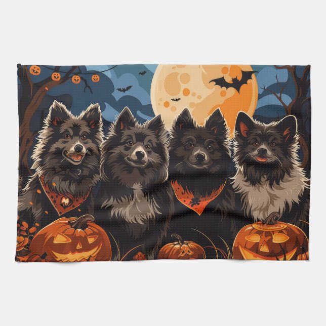 Finnish Lapphund Halloween Spooky Tea Towel (Horizontal)