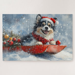 Finnish Lapphund in Sledge Let it Snow Christmas Jigsaw Puzzle