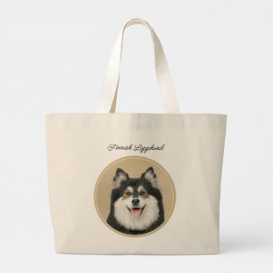 Finnish Lapphund Painting Black and Tan Dog Art Large Tote Bag