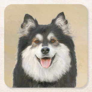 Finnish Lapphund Painting - Cute Original Dog Art Square Paper Coaster