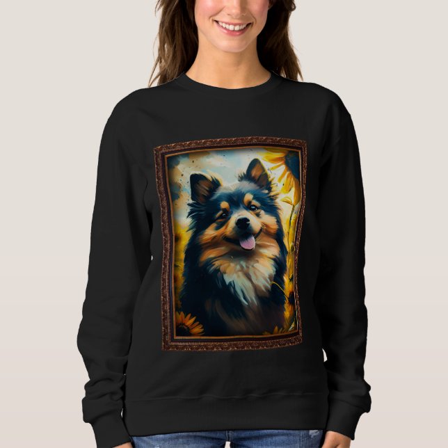 Finnish Lapphund Painting Sunflower Flower Mom Wom Sweatshirt (Front)
