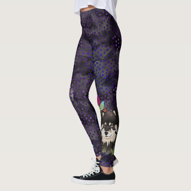 Finnish Lapphund  (purple/magenta tones) leggings (Left)