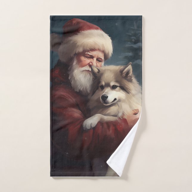 Finnish Lapphund Santa Claus Festive Christmas Bath Towel Set (Hand Towel)