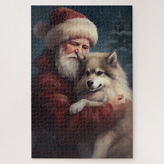 Finnish Lapphund Santa Claus Festive Christmas Jigsaw Puzzle (Vertical)