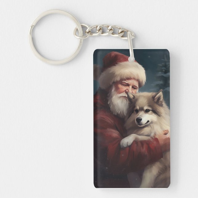 Finnish Lapphund Santa Claus Festive Christmas Key Ring (Front)