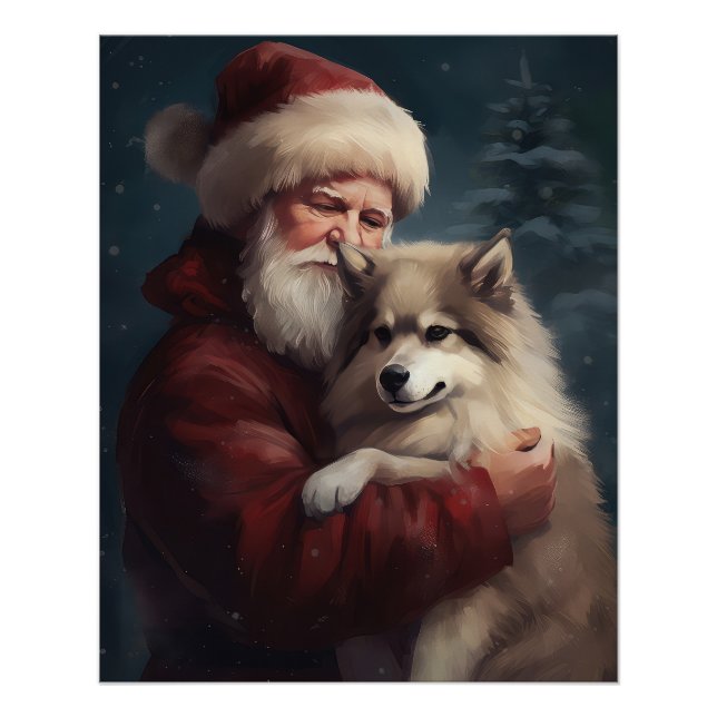 Finnish Lapphund Santa Claus Festive Christmas Poster (Front)