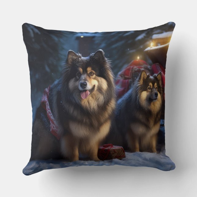 Finnish Lapphund Snowy Sleigh Christmas Decor  Cushion (Back)