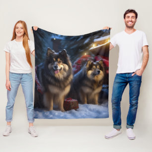 Finnish Lapphund Snowy Sleigh Christmas Decor  Fleece Blanket