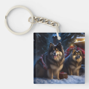Finnish Lapphund Snowy Sleigh Christmas Decor  Key Ring